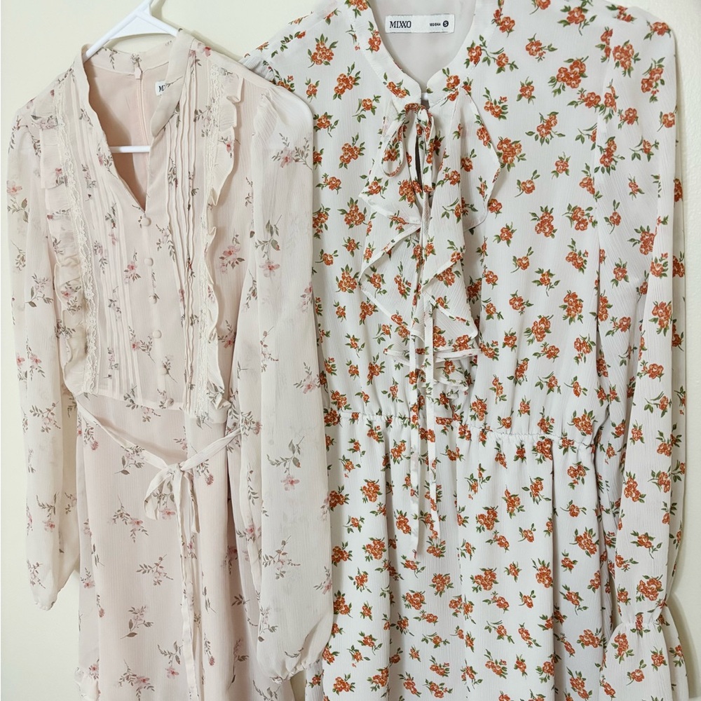 Mixxo Korean brand Long Sleeve Floral Tie-Neck Dresses Bundle